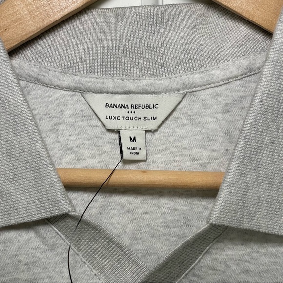 Banana Republic Light Grey Heather Polo with White Piping Luxe Touch Slim size M - Picture 2 of 8